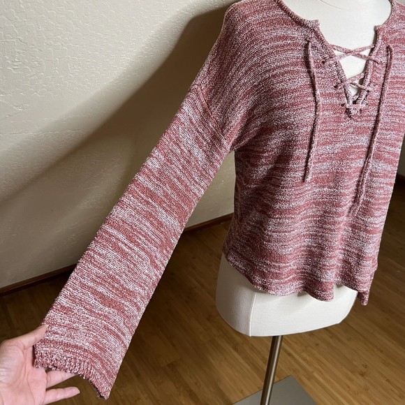 Billabong Sweater Womens Medium Red Tidal Vibes Baja Lace Up Knit - Picture 4 of 7